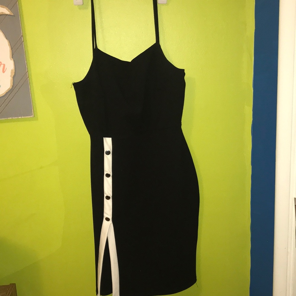 Black Buttoned Slit Dress